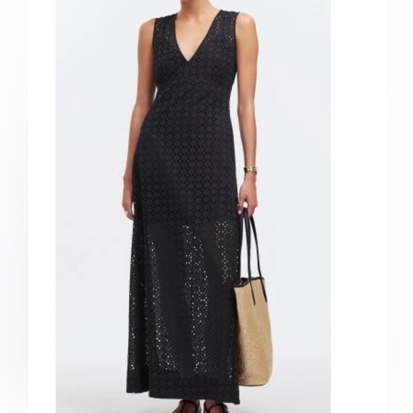 Madewell Eyelet V-Neck Maxi Dress Black size 16 NWT FLAWED - Picture 1 of 8